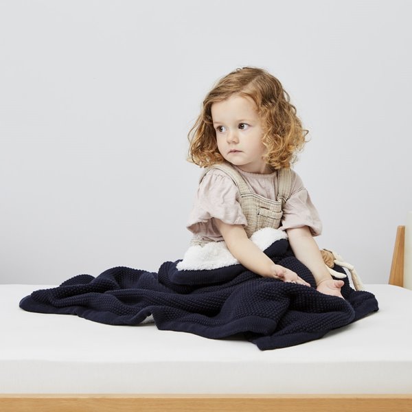 Organic Knitted Fleece Baby Blanket Midnight