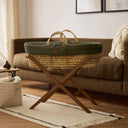 Organic Dimple Quilted Moses Basket, Mattress & Walnut Foldable Stand Juniper