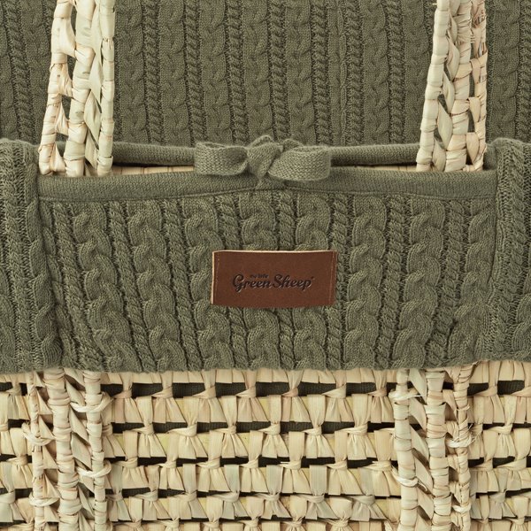 Organic Knitted Moses Basket, Mattress & Natural Foldable Stand Juniper