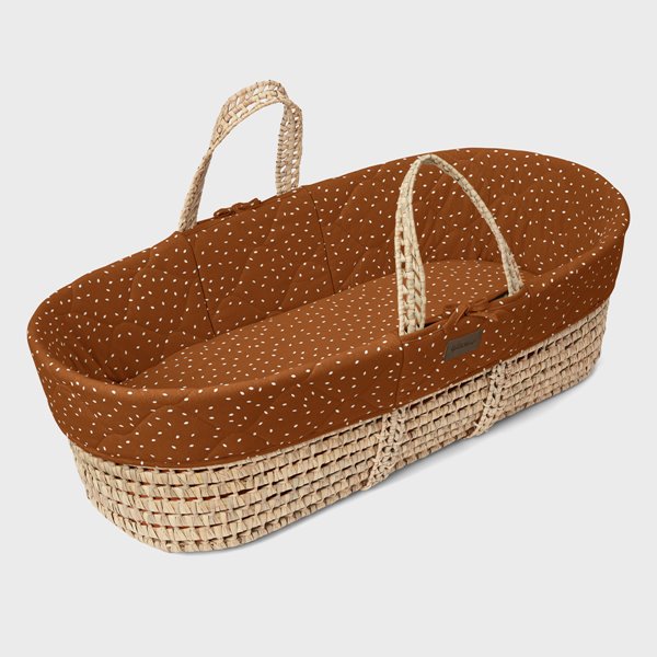 Natural Quilted Rice Moses Basket, Mattress & Natural Foldable Stand Terracotta