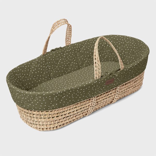 Natural Quilted Rice Moses Basket, Mattress & Natural Foldable Stand Juniper