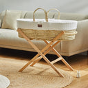 Organic Knitted Moses Basket, Mattress & Natural Foldable Stand White