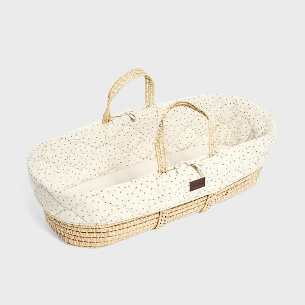 Natural Quilted Rice Moses Basket, Mattress & Natural Foldable Stand Linen