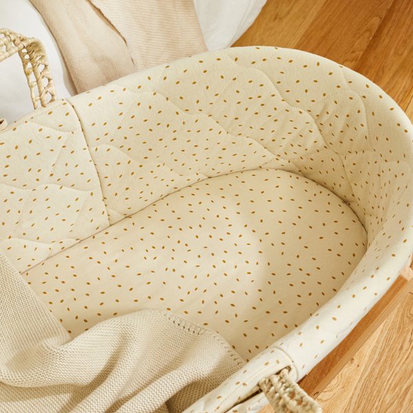 Natural Quilted Rice Moses Basket, Mattress & Natural Foldable Stand Linen