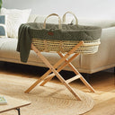 Natural Quilted Rice Moses Basket, Mattress & Natural Foldable Stand Juniper