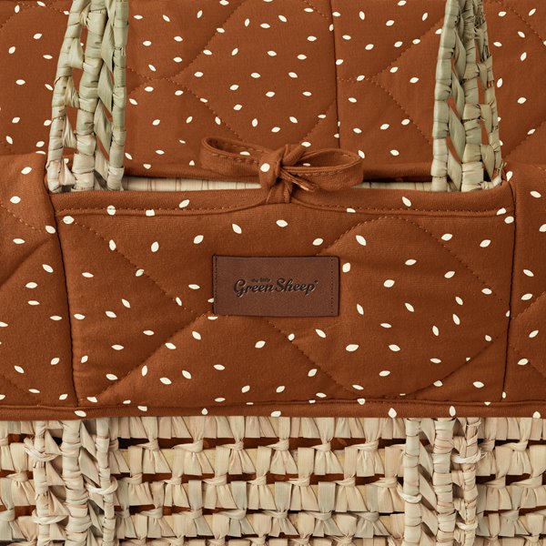Natural Quilted Rice Moses Basket, Mattress & Natural Foldable Stand Terracotta