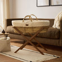 Organic Dimple Quilted Moses Basket, Mattress & Walnut Foldable Stand Linen