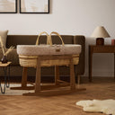 Organic Dimple Quilted Moses Basket, Mattress & Walnut Rocking Stand Truffle