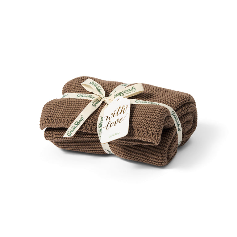 Organic Knitted Cellular Baby Blanket Cocoa