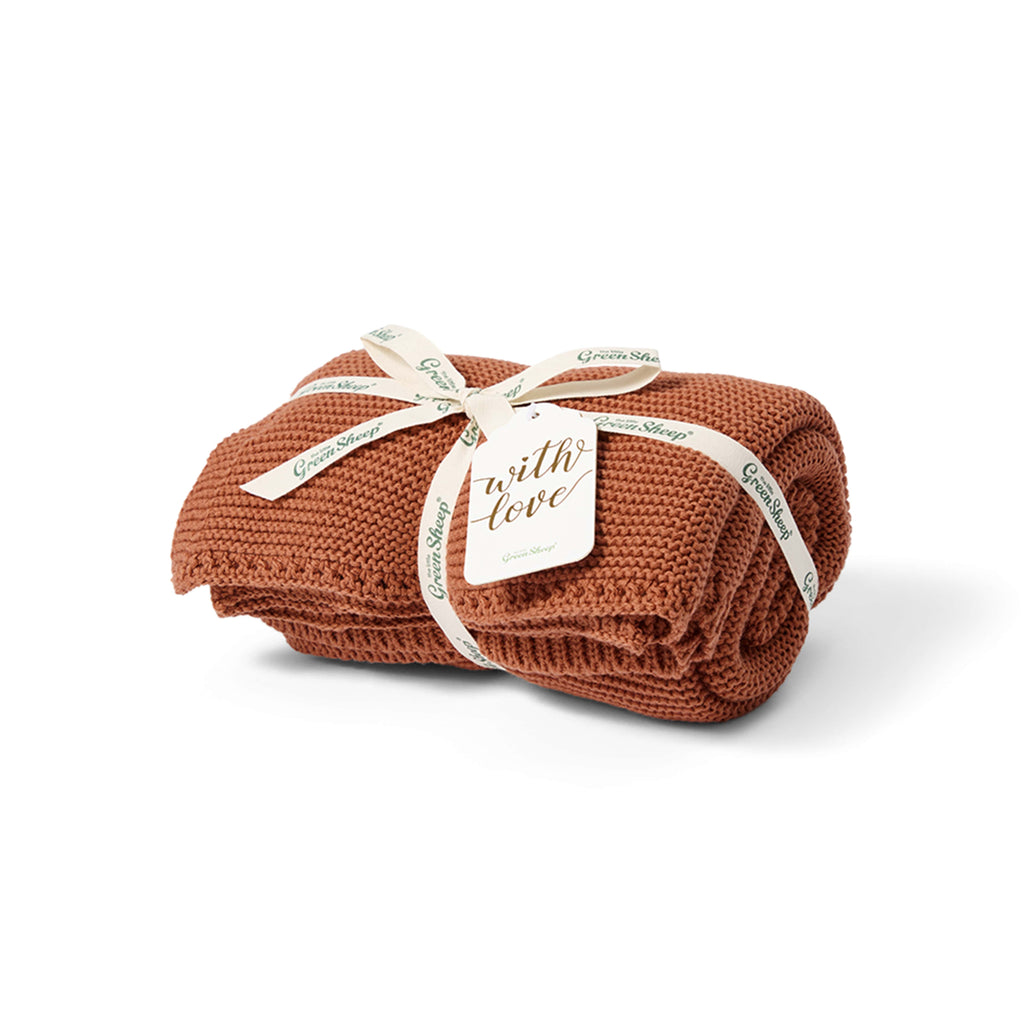 Organic Knitted Cellular Baby Blanket Terracotta