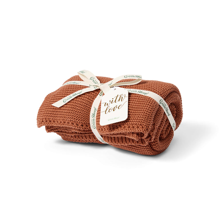 Organic Knitted Cellular Baby Blanket Terracotta