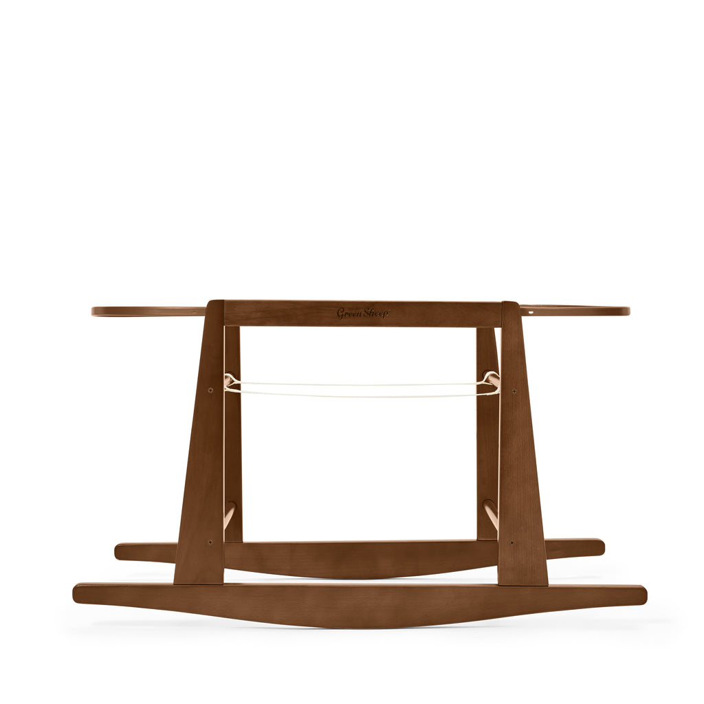 Organic Knitted Moses Basket, Mattress & Walnut Rocking Stand Honey