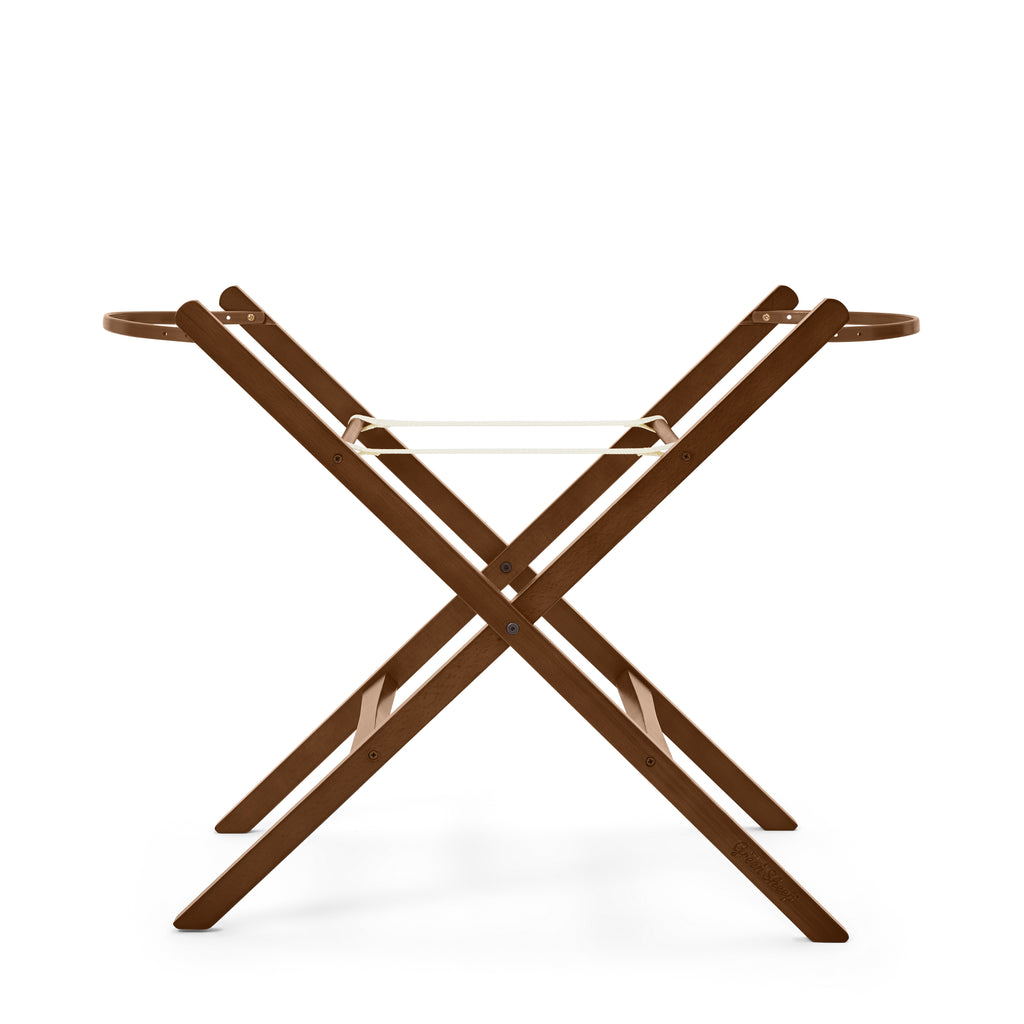 Organic Knitted Moses Basket, Mattress & Walnut Foldable Stand Linen