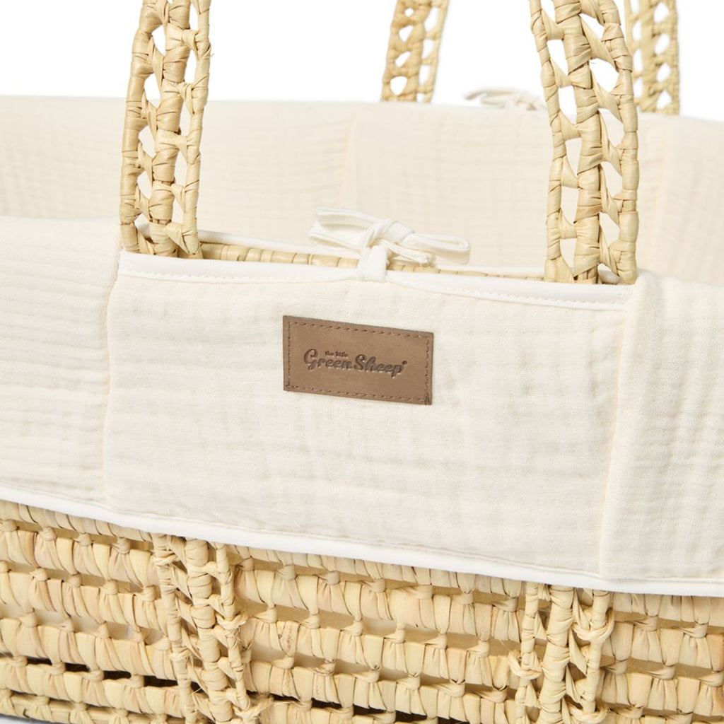 Cotton Muslin Moses Basket, Mattress & Natural Rocking Stand Ecru