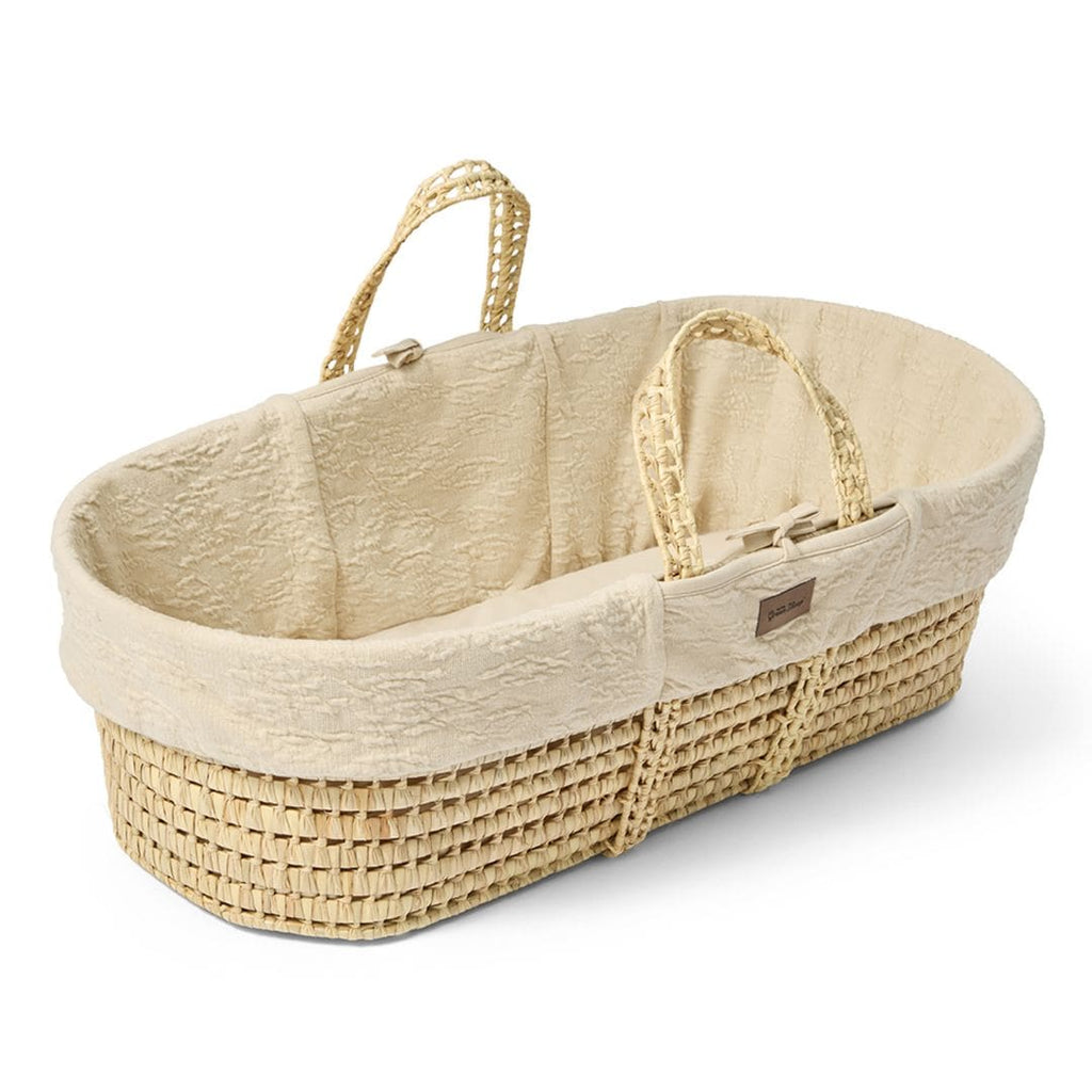 Organic Furrow Knitted Moses Basket, Mattress & Walnut Foldable Stand Linen