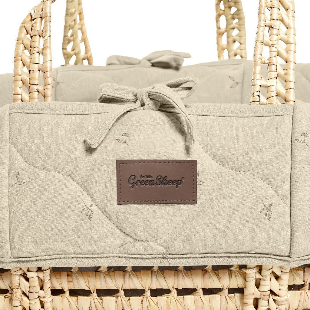 Organic Floral Quilt Moses Basket, Mattress & Walnut Static Stand