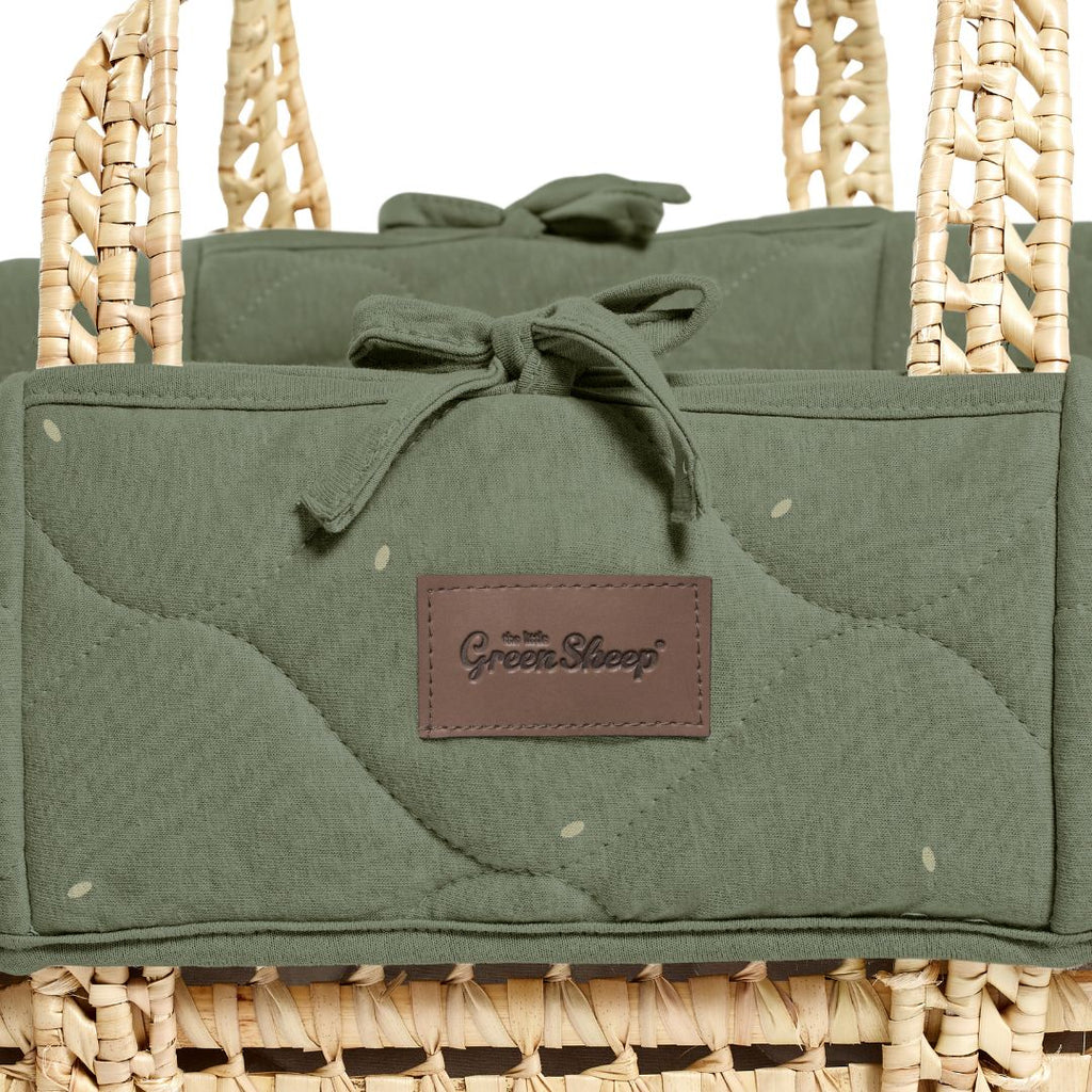 Organic Rice Quilt Moses Basket, Mattress & Walnut Static Stand Juniper with Sage