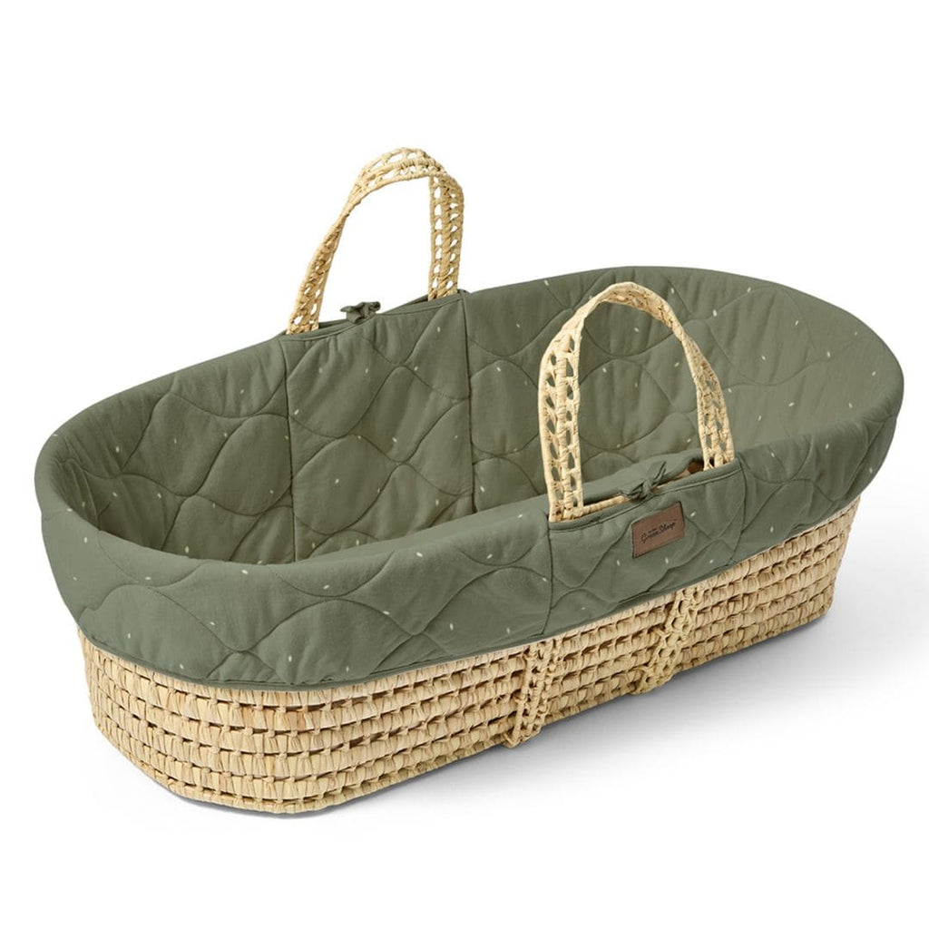 Organic Rice Quilt Moses Basket, Mattress & Walnut Static Stand Juniper with Sage