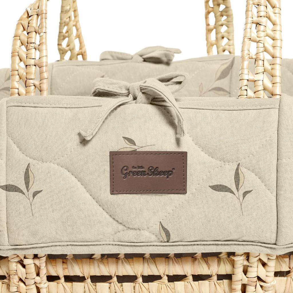 Organic Leaves Quilt Moses Basket, Mattress & Natural Static Stand
