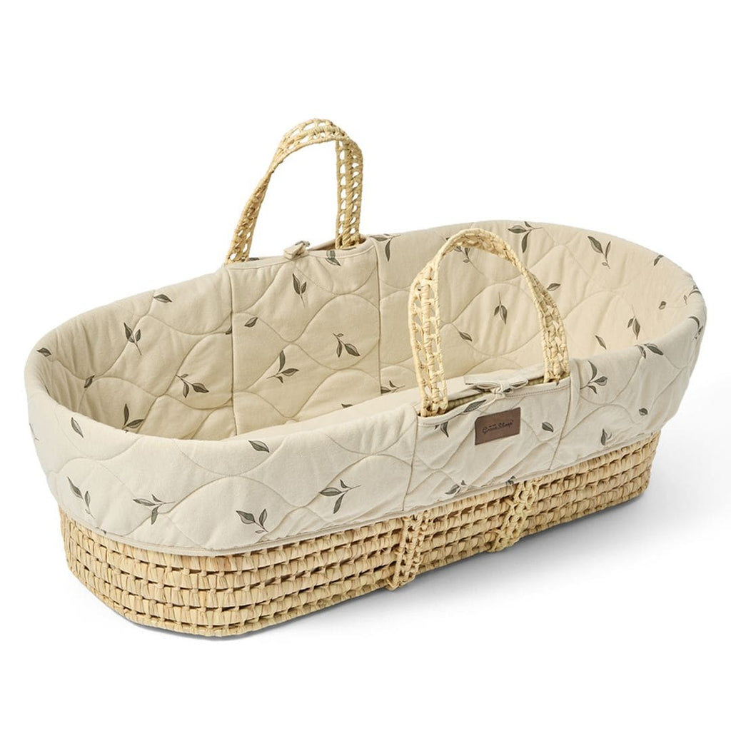 Organic Leaves Quilt Moses Basket, Mattress & Natural Static Stand