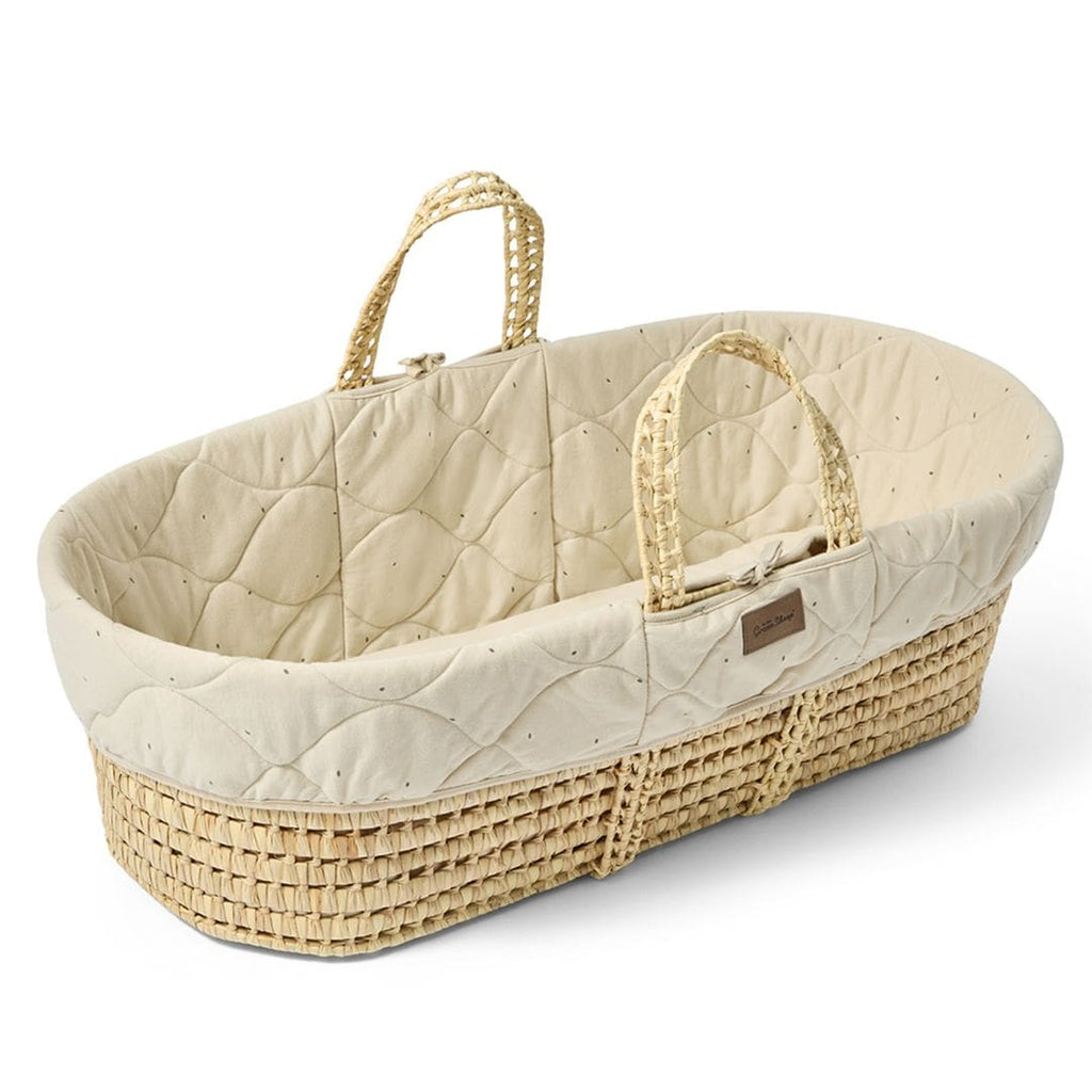 Organic Rice Quilt Moses Basket, Mattress & Walnut Foldable Stand Linen with Cocoa