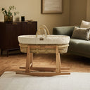 Organic Rice Quilt Moses Basket, Mattress & Natural Rocking Stand Linen with Cocoa
