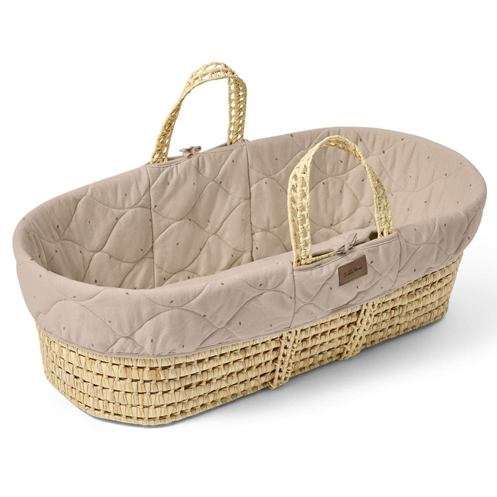 Organic Rice Quilt Moses Basket, Mattress & Walnut Static Stand Truffle with Cocoa