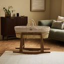 Organic Rice Quilt Moses Basket, Mattress & Walnut Rocking Stand Truffle with Cocoa