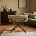 Organic Rice Quilt Moses Basket, Mattress & Walnut Static Stand Truffle with Cocoa