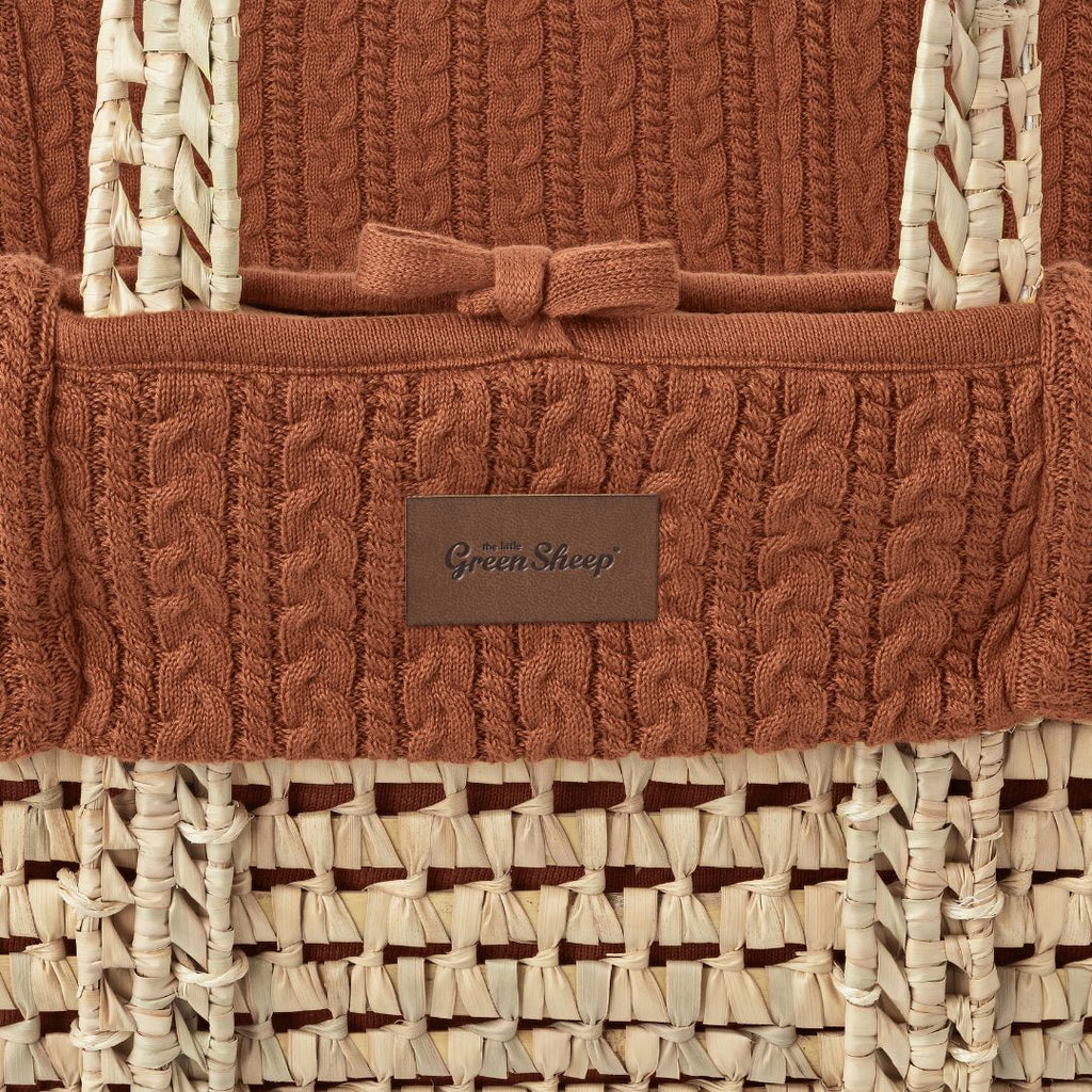 Organic Knitted Moses Basket, Mattress & Natural Foldable Stand Terracotta