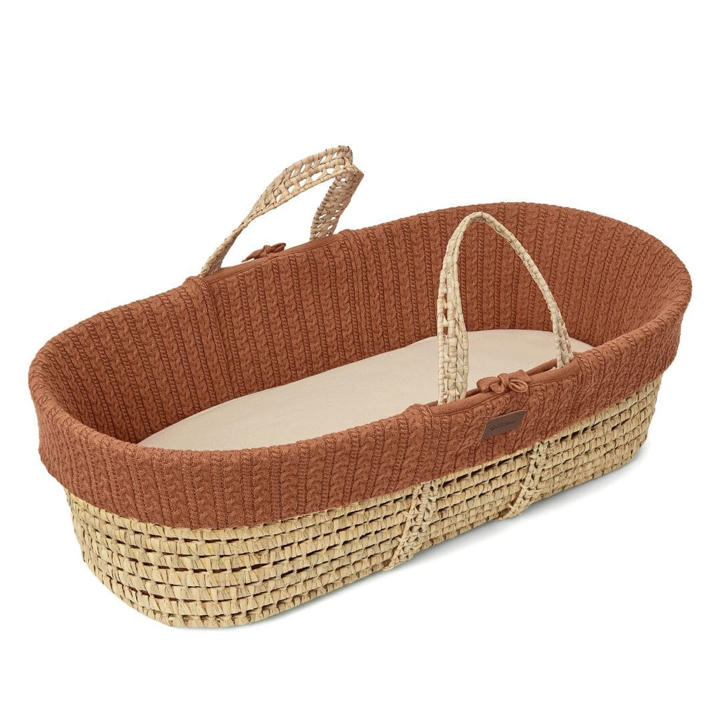 Organic Knitted Moses Basket, Mattress & Natural Foldable Stand Terracotta