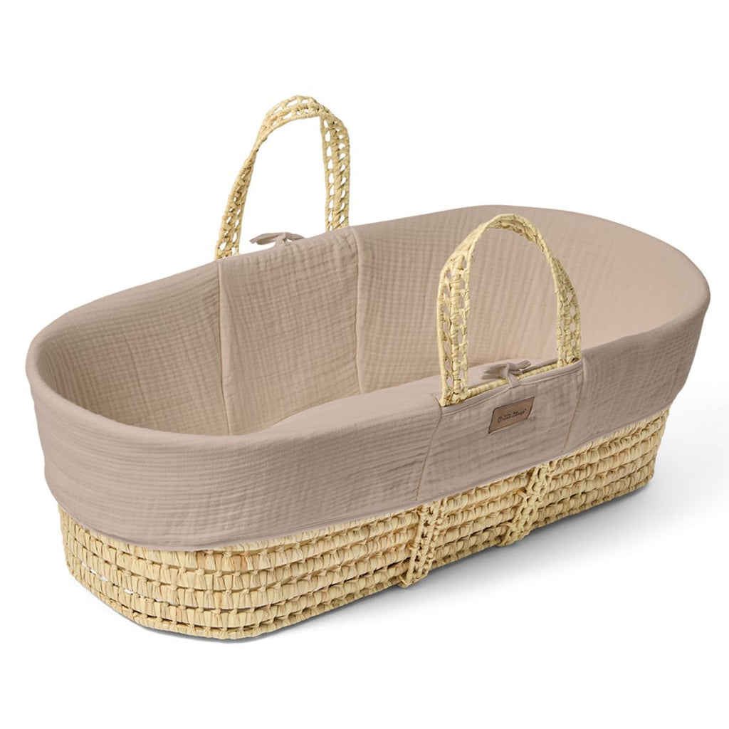 Cotton Muslin Moses Basket, Mattress & Natural Rocking Stand Truffle
