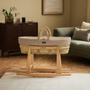 Cotton Muslin Moses Basket, Mattress & Natural Rocking Stand Truffle