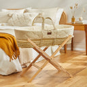 Natural Quilted Rice Moses Basket, Mattress & Natural Foldable Stand Linen