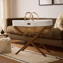 Organic Ripple Knitted Moses Basket, Mattress & Walnut Foldable Stand White