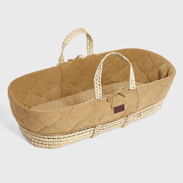 Natural Quilted Moses Basket & Mattress Honey