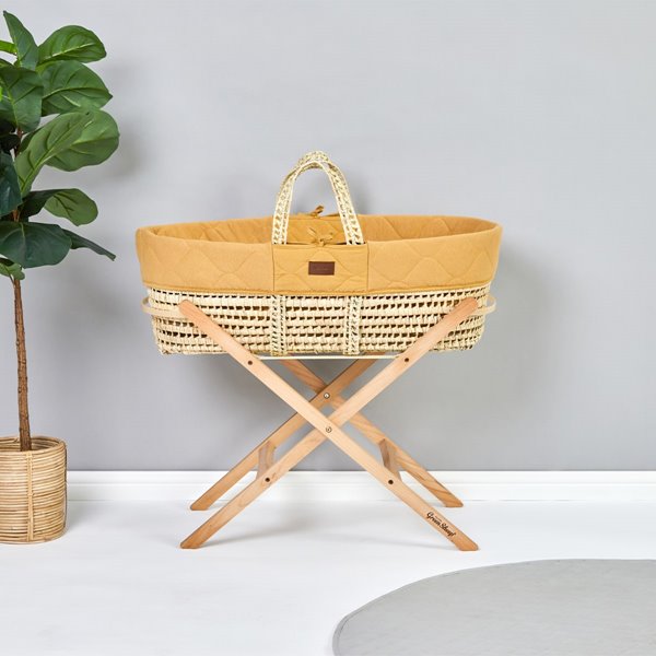 Natural Quilted Moses Basket & Mattress Honey