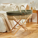 Organic Knitted Moses Basket, Mattress & Natural Foldable Stand Juniper