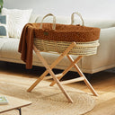 Natural Quilted Rice Moses Basket, Mattress & Natural Foldable Stand Terracotta
