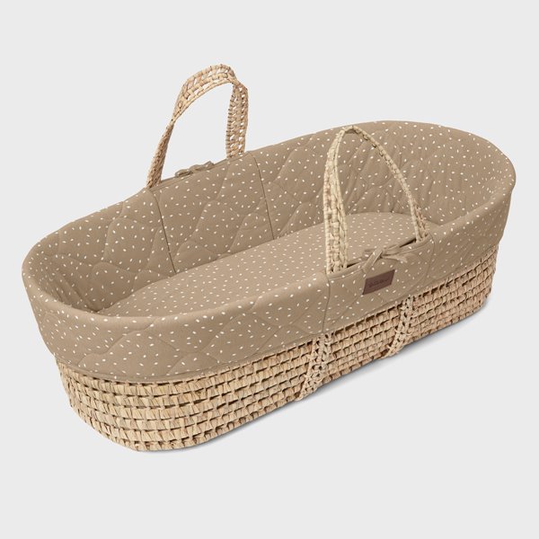 Natural Quilted Rice Moses Basket, Mattress & Natural Foldable Stand Truffle