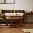 Organic Wheat Knitted Moses Basket, Mattress & Walnut Rocking Stand White