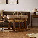 Organic Ripple Knitted Moses Basket, Mattress & Walnut Rocking Stand Truffle