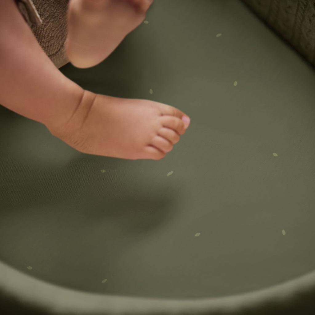 Organic Moses Basket Fitted Sheets in Juniper with Sage Rice