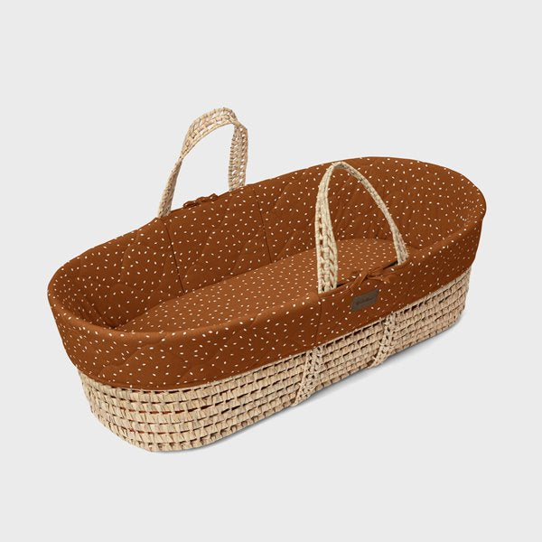 Natural Quilted Moses Basket & Mattress Terracotta Rice