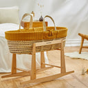 Organic Knitted Moses Basket, Mattress & Natural Rocking Stand Honey