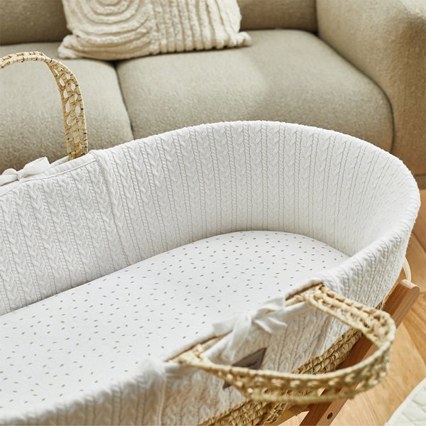 Organic Moses Basket Fitted Sheet - White Rice