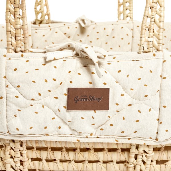 Natural Quilted Moses Basket & Mattress Linen Rice