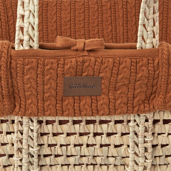 Organic Knitted Moses Basket, Mattress & Natural Rocking Stand Terracotta