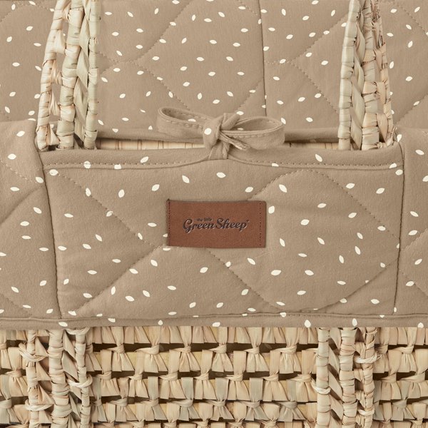 Natural Quilted Rice Moses Basket, Mattress & Natural Foldable Stand Truffle