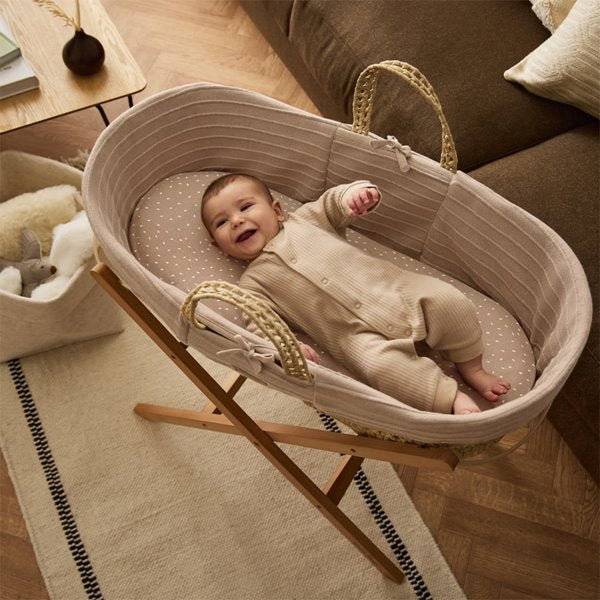 Organic Ripple Knit Moses Basket & Mattress Truffle